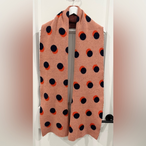 Verloop Accessories - Verloop Polka Dot Knit Pouch Wool Mohair Scarf Orange Navy Blue
